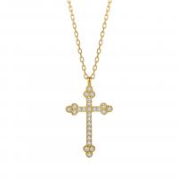 925 Sterling Silver Necklaces Cross plated oval chain & for woman & with rhinestone Length Approx 17.7 Inch Sold By PC