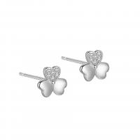 925 Sterling Silver Stud Earring Three Leaf Clover plated for woman & with rhinestone Sold By Pair