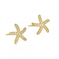 925 Sterling Silver Stud Earring, Starfish, plated, for woman & with rhinestone, more colors for choice, 13.50x13mm, Sold By Pair