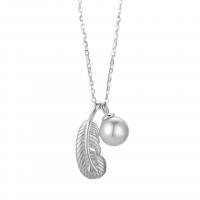 925 Sterling Silver Necklaces, with Shell Pearl, with 1.18inch extender chain, Feather, plated, oval chain & for woman, more colors for choice, 17x6.7mm, 6mm, Length:Approx 15.7 Inch, Sold By PC
