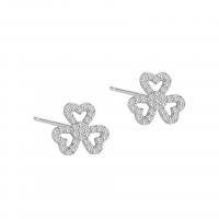 925 Sterling Silver Stud Earring Three Leaf Clover plated for woman & with rhinestone & hollow Sold By Pair