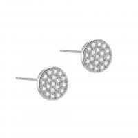 925 Sterling Silver Stud Earring Round plated for woman & with rhinestone 9mm Sold By Pair