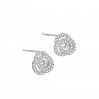 925 Sterling Silver Stud Earring Flower plated for woman & with rhinestone & hollow Sold By Pair