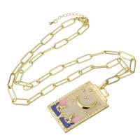 Messing halskettingen, gold plated, voor vrouw & glazuur, roze, 25.50x45x3mm, Lengte Ca 20.5 inch, Verkocht door PC