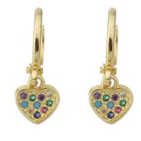 Cubic Zirconia Micro Pave Brass Earring Heart gold color plated micro pave cubic zirconia & for woman multi-colored 19mm Sold By Pair