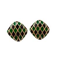 Zinc Alloy Stud Earring Square gold color plated for woman & enamel Sold By Pair