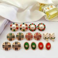 Zinc Alloy Stud Earring with Plastic Pearl gold color plated Hand-Painted Enamel Glaze & for woman multi-colored Sold By Pair