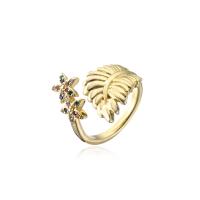 metal Anillo de dedo Cuff, chapado en color dorado, Ajustable & micro arcilla de zirconia cúbica & para mujer, 18mm, Vendido por UD