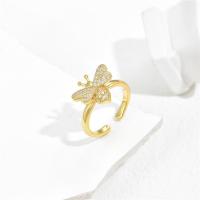 Brass Cuff Finger Ring, Bee, gold color plated, Adjustable & micro pave cubic zirconia & for woman, more colors for choice, 1.7-1.9cm, Sold By PC