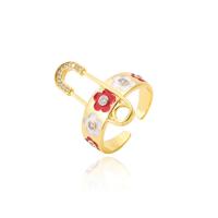 Messing Manchet Finger Ring, gold plated, Verstelbare & micro pave zirconia & voor vrouw & glazuur, meer kleuren voor de keuze, 27mm, Verkocht door PC