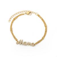 Acier inoxydable 304 bracelet, avec 2.76inch chaînes de rallonge, Bijoux Fête des Mères & pavé de micro zircon & pour femme, doré, Longueur:Environ 9.45 pouce, Vendu par PC