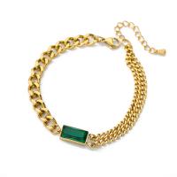 Acier inoxydable 304 bracelet, avec 2.76inch chaînes de rallonge, Bijoux Fête des Mères & pavé de micro zircon & pour femme, doré, Longueur:Environ 9.45 pouce, Vendu par PC