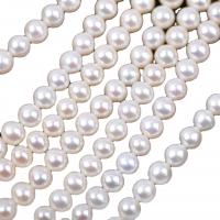 Runde ferskvandskulturperle Beads, Ferskvandsperle, du kan DIY, hvid, 7-8mm, Solgt Per 38-40 cm Strand