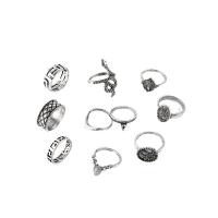 Ensemble d’anneau en alliage de zinc, avec Opale, Placage, 10 pièces & bijoux de mode & pour femme & avec strass, argent, Vendu par fixé