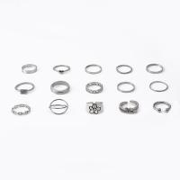 Tibetan Style Ring Set, plated, 15 pieces & fashion jewelry & for woman & with rhinestone, more colors for choice, Sold By Set
