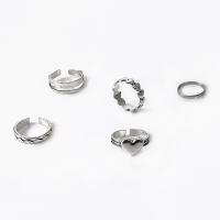Ensemble d’anneau en alliage de zinc, Placage, 5 pièces & bijoux de mode & pour femme, argent, Vendu par fixé