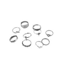 Ensemble d’anneau en alliage de zinc, Placage, 10 pièces & bijoux de mode & pour femme, argent, 160x160x110mm, Vendu par fixé