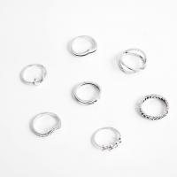 Cink Alloy Ring Set, Cink ötvözet, galvanizált, 7 darab & divat ékszerek & a nő, ezüst, Által értékesített Set