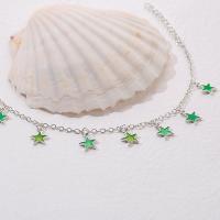 Zinc Alloy Anklet with 1.97inch extender chain Star plated fashion jewelry & for woman & enamel green Sold Per 19 cm Strand