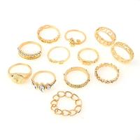 Ensemble d’anneau en alliage de zinc, Placage, 12 pièces & bijoux de mode & pour femme & avec strass, doré, Vendu par fixé