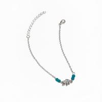 Bracelet de cheville en alliage de zinc, avec turquoise, avec 1.97inch chaînes de rallonge, Placage, bijoux de mode & pour femme, argent, Longueur:22 cm, Vendu par PC