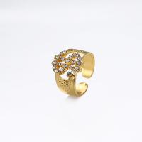 aleación de zinc Anillo de dedo Cuff, chapado, Joyería & para mujer & con diamantes de imitación, dorado, 17x19mm, Vendido por UD