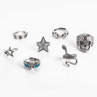 Ensemble d’anneau en alliage de zinc, avec résine, Placage, 7 pièces & bijoux de mode & pour femme, argent, Vendu par fixé