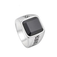 Titanium Steel Finger Ring with Black Stone Square Vacuum Ion Plating & for man 15mm Sold By PC