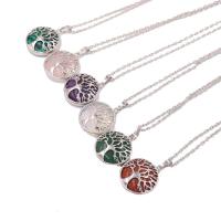 Natural Gemstone Necklace Natural Stone with Zinc Alloy Round platinum color plated & Unisex 25mm Length Approx 23.62 Inch Sold By PC