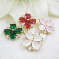 Rhinestone Brass Pendants, Flower, gold color plated, Unisex & micro pave rhinestone & faceted, more colors for choice, nickel, lead & cadmium free, 15mm, Sold By PC