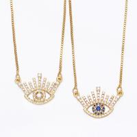 Cubic Zircon Micro Pave Brass Necklace with 1.97 extender chain Evil Eye gold color plated micro pave cubic zirconia nickel lead & cadmium free Length 17.72 Inch Sold By PC