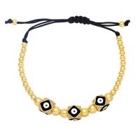 Evil Eye Jewelry Bracelet, Brass, with Polyester Cord, gold color plated, adjustable & micro pave cubic zirconia & enamel, more colors for choice, nickel, lead & cadmium free, 9x10mm, Length:9.45 Inch, Sold By PC