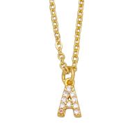 Cubic Zircon Micro Pave Brass Necklace, with 1.97 extender chain, Alphabet Letter, gold color plated, different styles for choice & micro pave cubic zirconia, golden, nickel, lead & cadmium free, 9x9mm, Length:17.72 Inch, Sold By PC