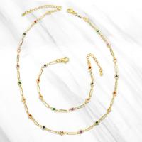 Cubic Zircon Micro Pave Brass Necklace, gold color plated, different styles for choice & micro pave cubic zirconia, mixed colors, nickel, lead & cadmium free, 9x5mm, Length:15.75 Inch, Sold By PC