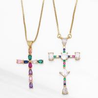 Cubic Zircon Micro Pave Brass Necklace with Cubic Zirconia with 1.97 extender chain Cross gold color plated mixed colors nickel lead & cadmium free Length 16.93 Inch Sold By PC