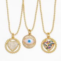 Cubic Zircon Micro Pave Brass Necklace, with Shell, Round, gold color plated, different styles for choice & micro pave cubic zirconia & enamel, golden, nickel, lead & cadmium free, 19x17mm, Length:16.93 Inch, Sold By PC