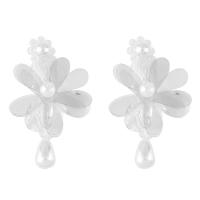 Boucle d'oreille bijoux acrylique, avec perle de plastique, fleur, bijoux de mode, plus de couleurs à choisir, 72x43mm, Vendu par paire