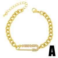 Cubic Zirconia Micro Pave Brass Bracelet, with 2.17 extender chain, Safety Pin, gold color plated, different styles for choice & micro pave cubic zirconia, golden, nickel, lead & cadmium free, 36x10mm, Length:5.51 Inch, Sold By PC