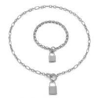 Fashion Stainless Steel Jewelry Sets, bracelet & necklace, 304 Stainless Steel, Lock, woven, fashion jewelry & for woman, more colors for choice, 19*12mm,23*14mm, Length:Approx 18.11 Inch, Approx 7.87 Inch, Sold By Set