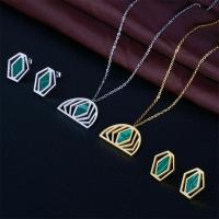 Fashion Stainless Steel Jewelry Sets, Stud Earring & necklace, 304 Stainless Steel, with turquoise, with 1.97inch extender chain, fashion jewelry & for woman, more colors for choice, 24*20mm,22*15mm, Length:Approx 17.72 Inch, Sold By Set
