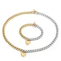 Fashion Stainless Steel Jewelry Sets, bracelet & necklace, 304 Stainless Steel, Heart, woven, fashion jewelry & for woman, 15*15mm,8mm, Length:Approx 19.69 Inch, Approx 7.87 Inch, Sold By Set