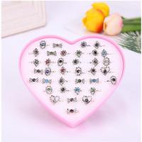 Rhinestone Finger Ring, Tibetan Style, plated, Adjustable & for children & with rhinestone, mixed colors, 17mm, 36PCs/Box, Sold By Box