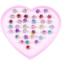 Rhinestone Finger Ring, Tibetan Style, plated, for children & anti-fatigue & with rhinestone, mixed colors, 17mm, 36PCs/Box, Sold By Box