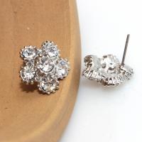 Pendientes de Perno de Aleación de Zinc, aleación de cinc aguja de pendiente, para mujer & con diamantes de imitación, plateado, 5-25mm, Vendido por Par