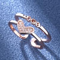Sko Circonia Pierścień mosiężny Micro Pave, Mosiądz, Regulowane & mikro utorować cyrkonia & dla kobiety, różowe złoto, 17mm, sprzedane przez PC