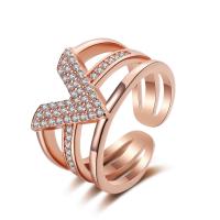 Cubic Zirconia Micro Pave Brass Ring plated Adjustable & micro pave cubic zirconia & for woman rose gold color Sold By PC