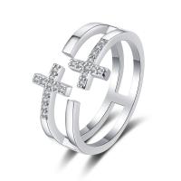 Cúbicos Circonia Micro Pave anillo de latón, metal, chapado, Ajustable & micro arcilla de zirconia cúbica & para mujer, plateado, 6.63mm, Vendido por UD
