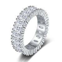 Cubique anneau en laiton Circonia Micro Pave, Placage, pavé de micro zircon & pour femme, argent, 17mm, Vendu par PC