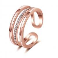 Cúbicos Circonia Micro Pave anillo de latón, metal, chapado, Ajustable & micro arcilla de zirconia cúbica & para mujer, color de rosa dorada, 17mm, Vendido por UD