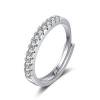 Cúbicos Circonia Micro Pave anillo de latón, metal, chapado, Ajustable & micro arcilla de zirconia cúbica & para mujer, plateado, 17mm, Vendido por UD